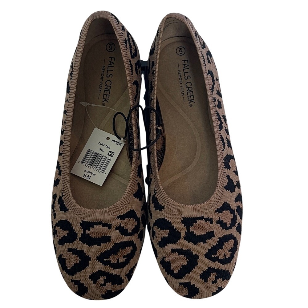 Falls Creek Leopard Knit Ballet Memory Foam Flats 6 NWT‎